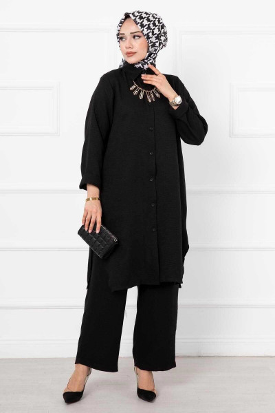 Keten Uzun  İkili Takım Siyah Keten Uzun  İkili Takım Siyah