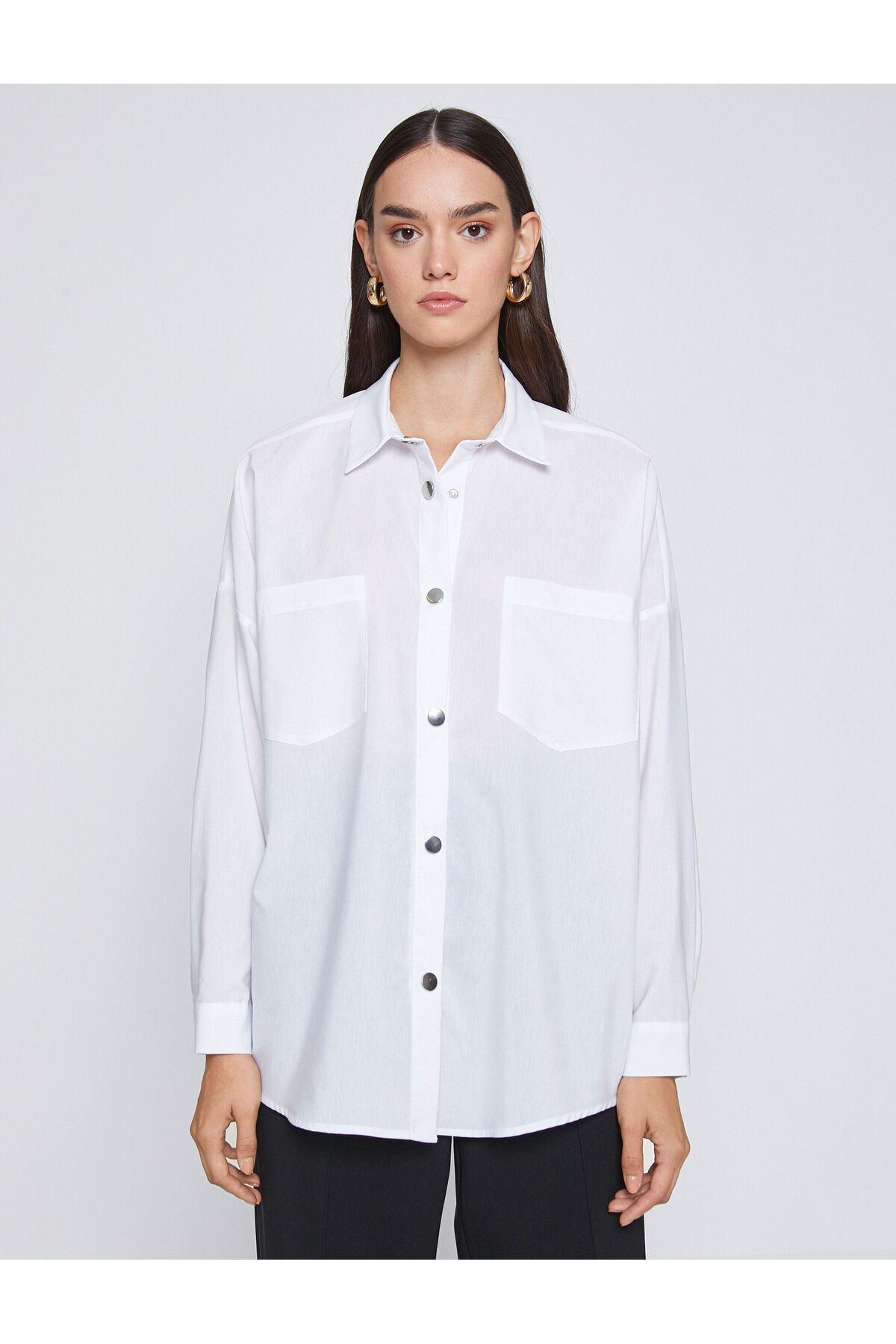 Oversize Gömlek Çıtçıtlı Cepli Oversize Gömlek Çıtçıtlı Cepli