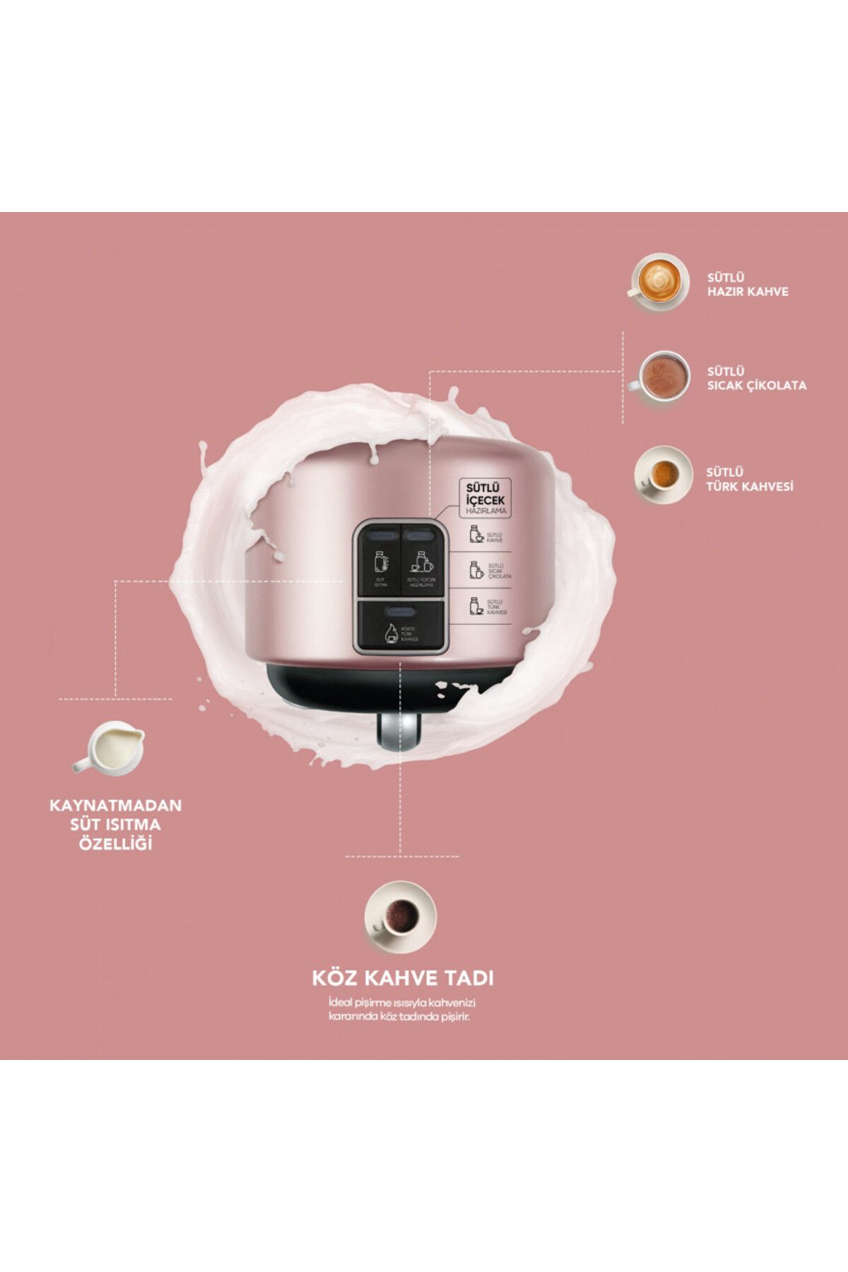 Közde ve Sütlü Türk Kahvesi, Sütlü İçecek Hazırlama Makinesi Rosegold 5 Fincan Kapasiteli Közde ve Sütlü Türk Kahvesi, Sütlü İçecek Hazırlama Makinesi Rosegold 5 Fincan Kapasiteli