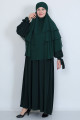 Kol Bağcıklı Robalı Elbise ve 3 Katlı Sufle Hijab Tesettür Takım