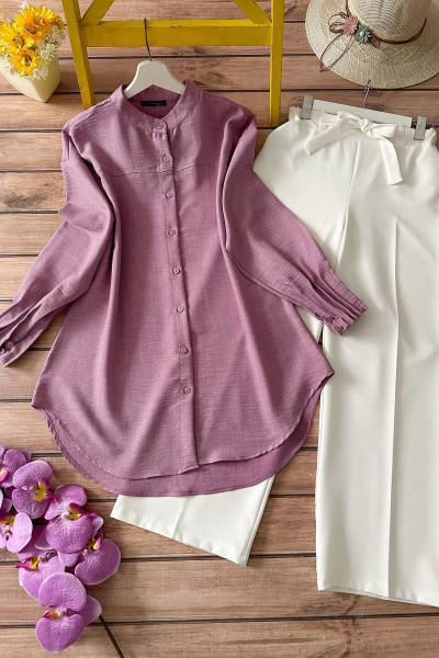 Kombin-Nervürlü Tunik Ve Pantolon Takım - Gül kurusu Kombin-Nervürlü Tunik Ve Pantolon Takım - Gül kurusu