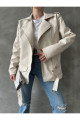 Oversize Kadın Uzun Biker Deri Ceket Oversize Kadın Uzun Biker Deri Ceket
