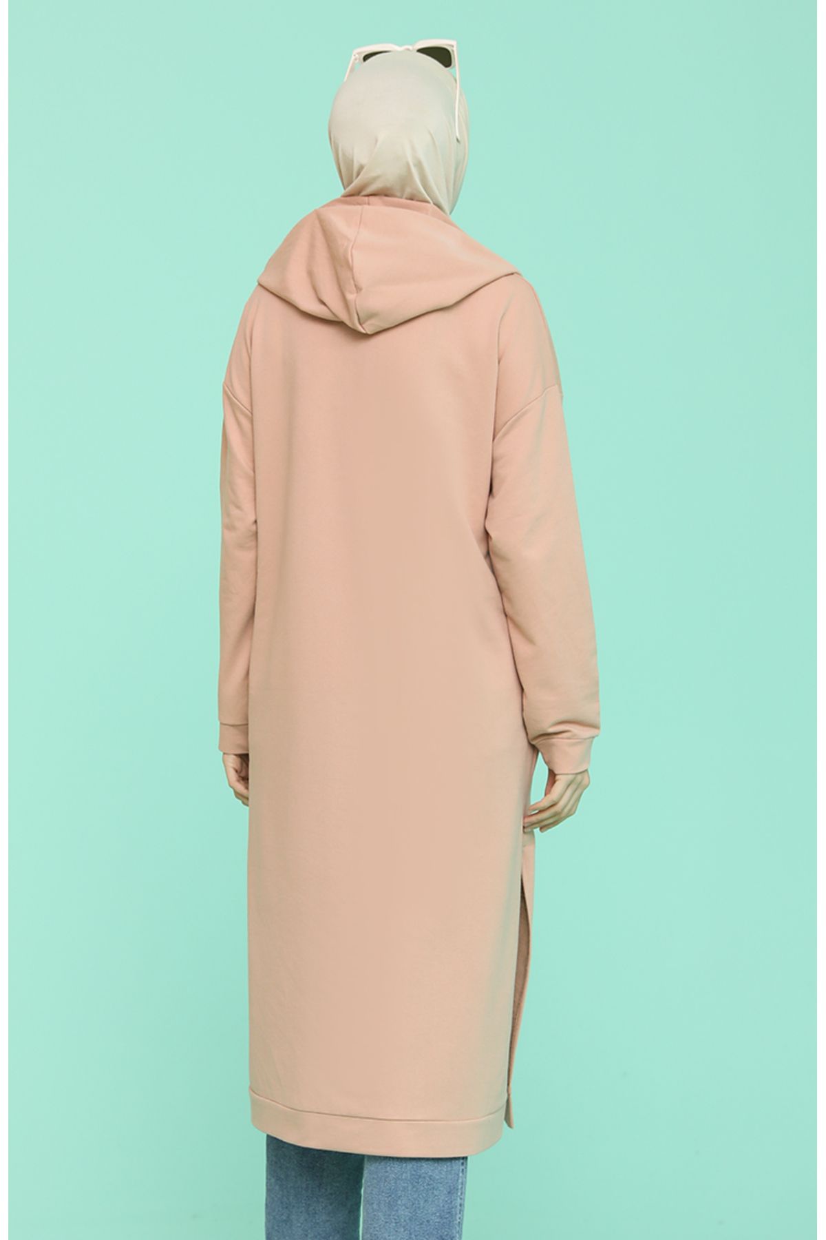Kapüşonlu Spor Tunik 3007-04 Pudra Kapüşonlu Spor Tunik 3007-04 Pudra