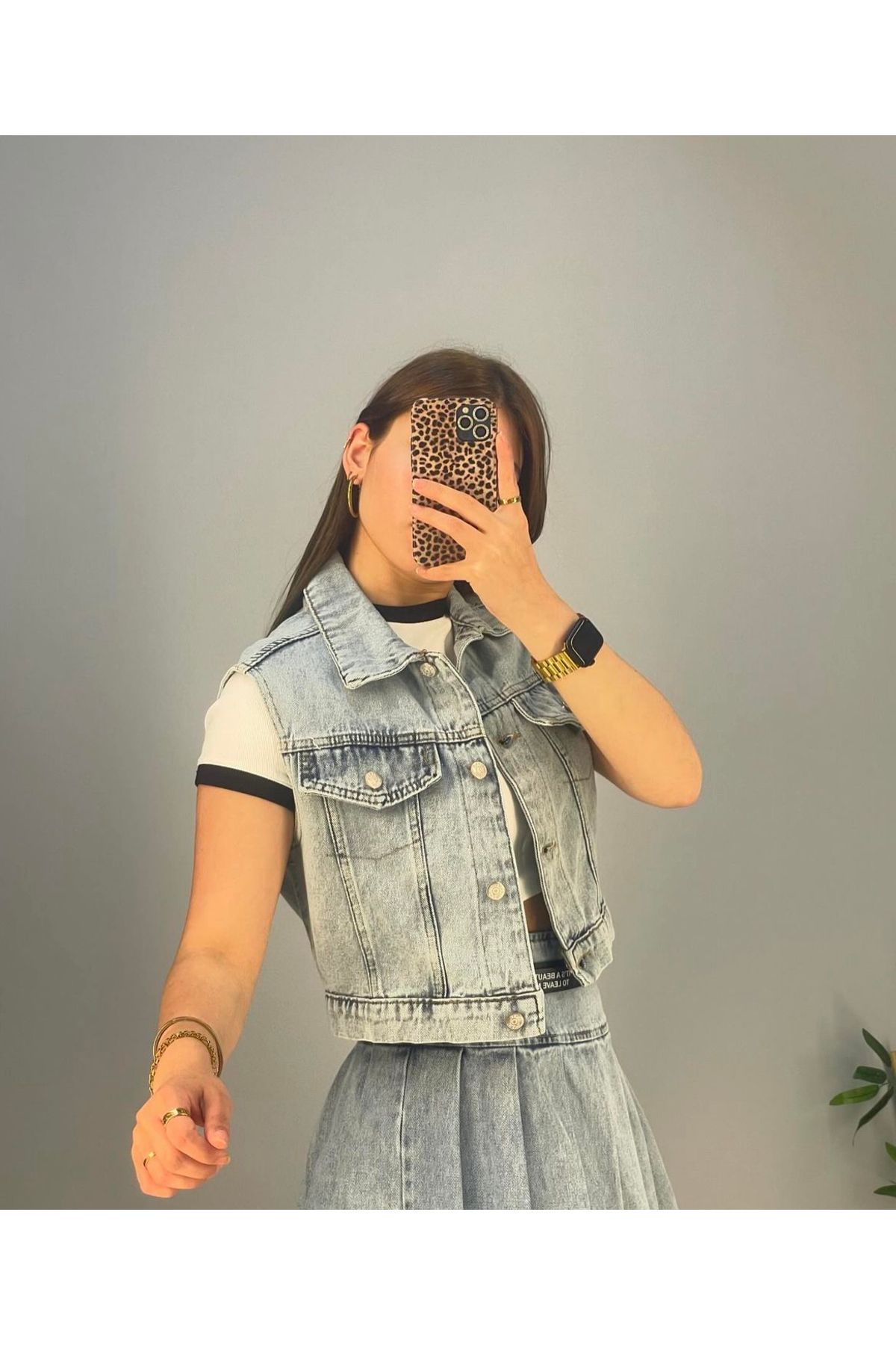 Mavi Crop Yelek Denim Ceket Mavi Crop Yelek Denim Ceket