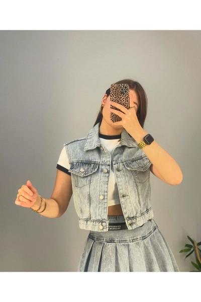 Mavi Crop Yelek Denim Ceket