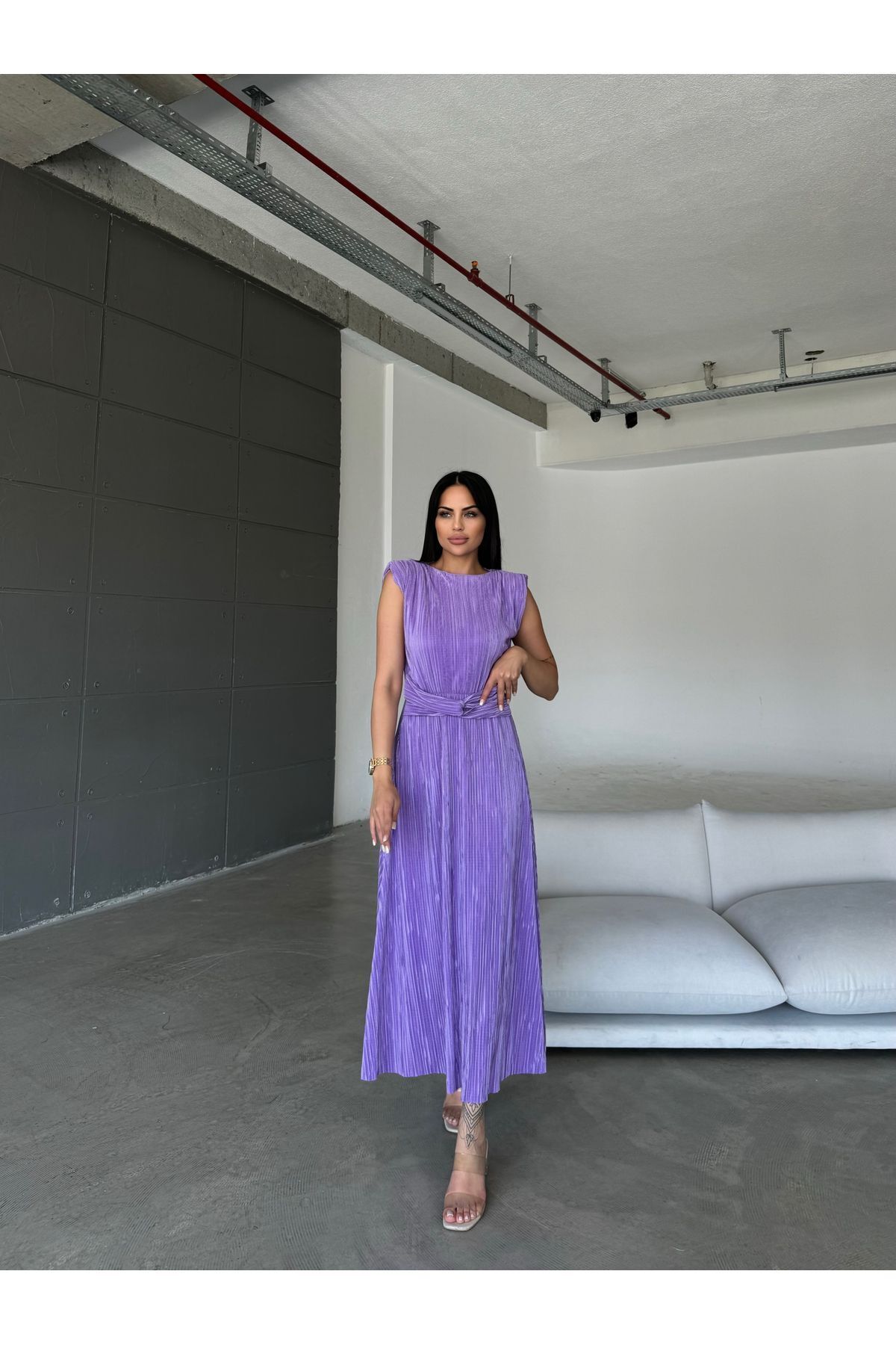 lila Vatkalı Krinkıl Elbise fly77 lila Vatkalı Krinkıl Elbise fly77