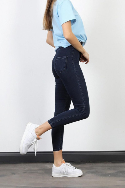 Lacivert Yüksek Bel Skinny Fit Jean Likralı Önü Cepsiz Tayt Pantolon Lacivert Yüksek Bel Skinny Fit Jean Likralı Önü Cepsiz Tayt Pantolon