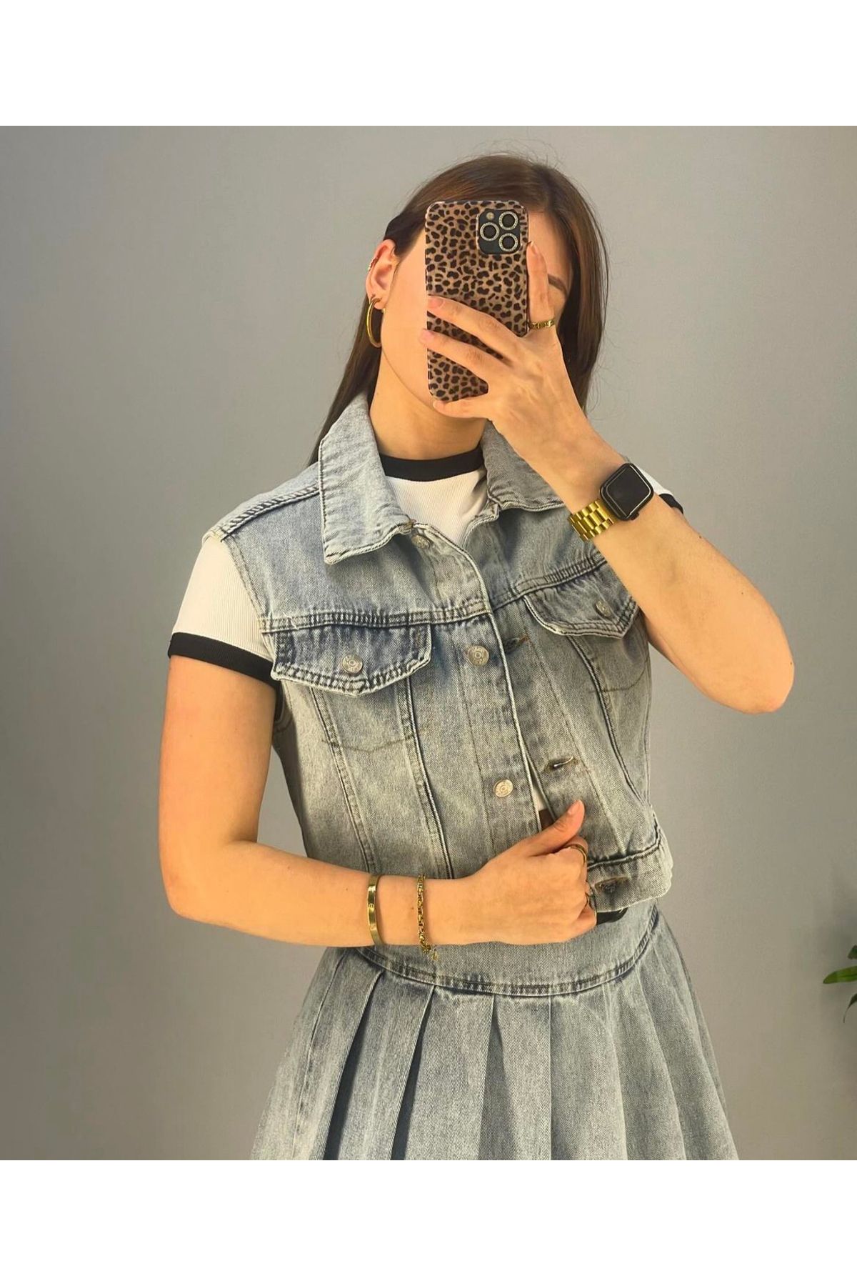 Mavi Crop Yelek Denim Ceket Mavi Crop Yelek Denim Ceket