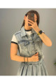Mavi Crop Yelek Denim Ceket Mavi Crop Yelek Denim Ceket