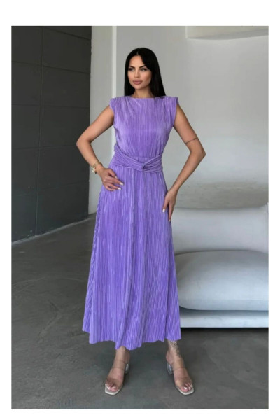 lila Vatkalı Krinkıl Elbise fly77