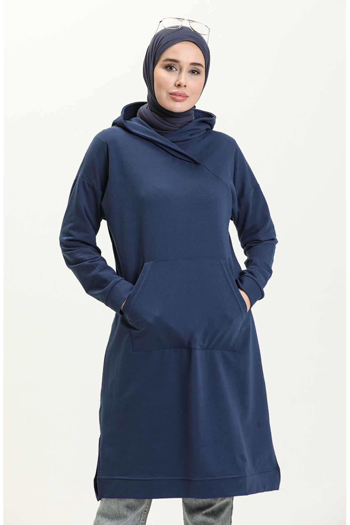 Kanguru Cepli Spor Tunik 3032-08 İndigo Kanguru Cepli Spor Tunik 3032-08 İndigo