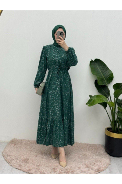 Kırçıllı Belden Büzgülü Elbise