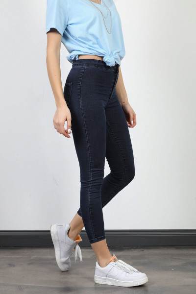 Lacivert Yüksek Bel Skinny Fit Jean Likralı Önü Cepsiz Tayt Pantolon Lacivert Yüksek Bel Skinny Fit Jean Likralı Önü Cepsiz Tayt Pantolon