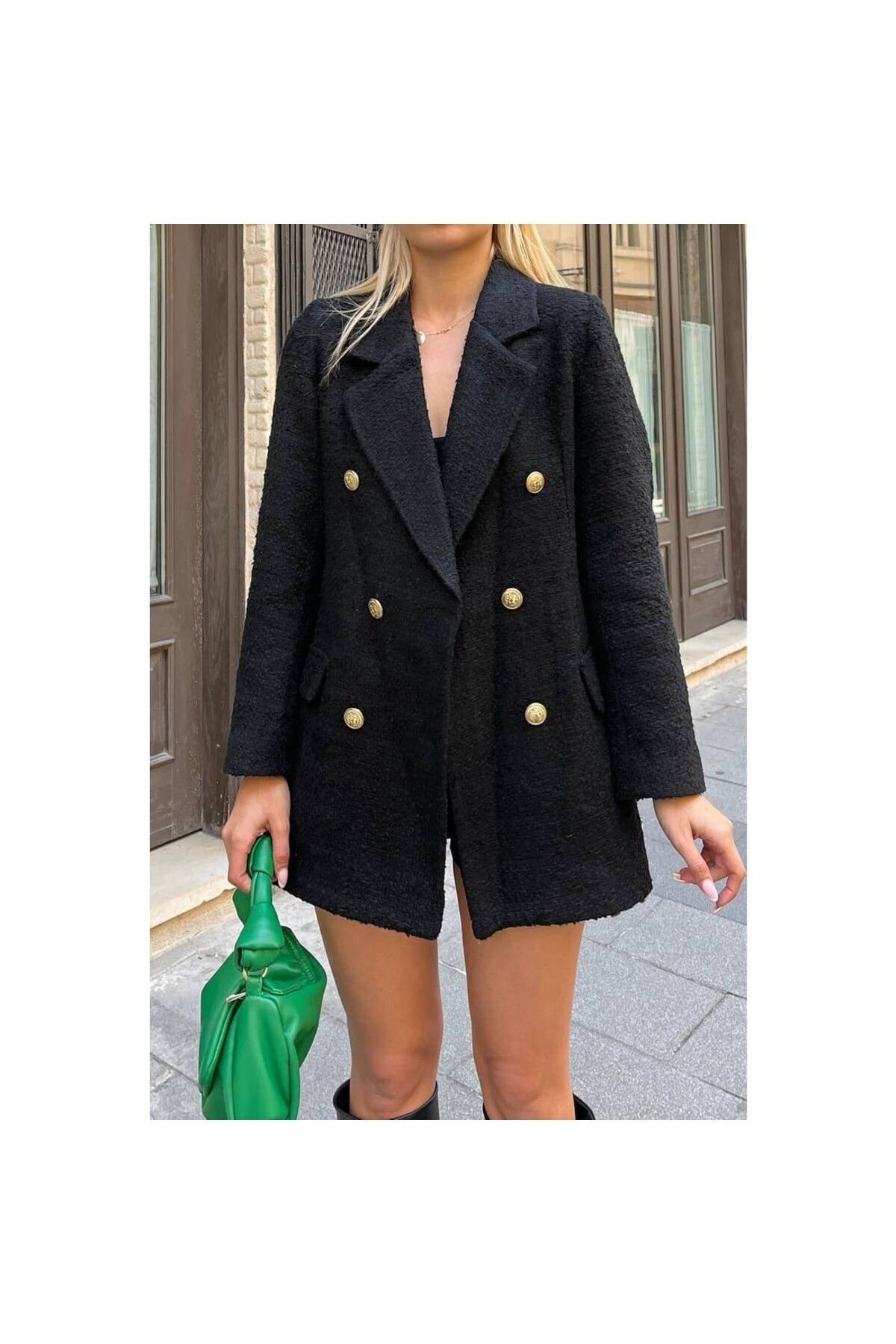 Tuvit Blazer Ceket Siyah Astarlı Önden Düğmeli Tuvit Blazer Ceket Siyah Astarlı Önden Düğmeli