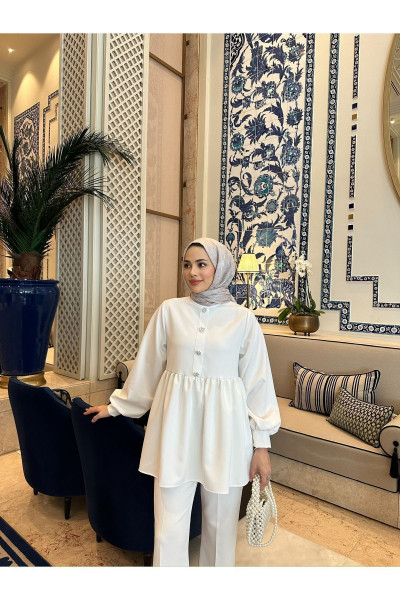 SSDESİNG Özel Taşlı Düğmeli Krep Takım