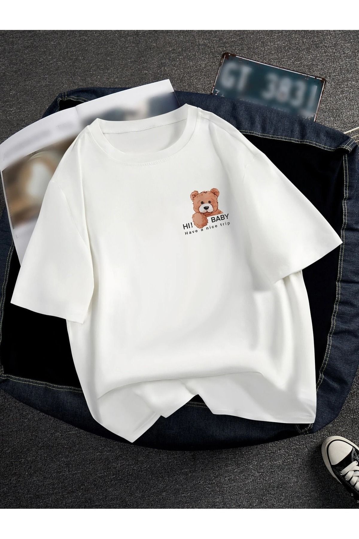 Teddy Bear Cep Detaylı Oversize Salaş Kesim Bol T-Shirt - Siyah Beyaz Kısa Kol Bisiklet Yaka Renkli Teddy Bear Cep Detaylı Oversize Salaş Kesim Bol T-Shirt - Siyah Beyaz Kısa Kol Bisiklet Yaka Renkli