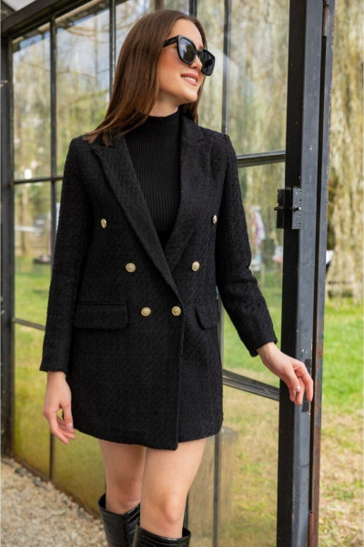Tuvit Blazer Ceket Siyah Astarlı Önden Düğmeli Tuvit Blazer Ceket Siyah Astarlı Önden Düğmeli