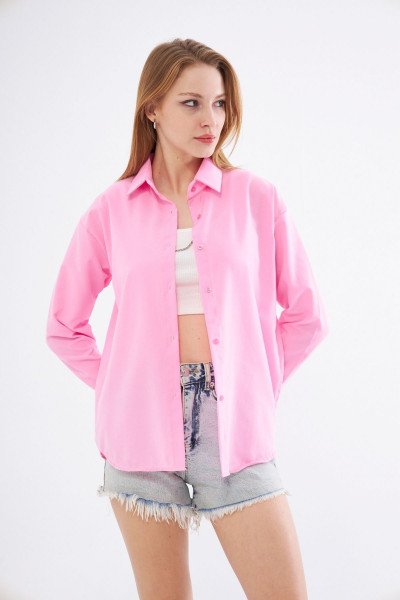 Kadın Pudra Rengi Oversize Uzun Basic Gömlek Kadın Pudra Rengi Oversize Uzun Basic Gömlek