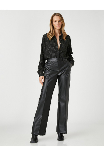 Simli Gizli Düğmeli Uzun Kollu Gömlek Simli Gizli Düğmeli Uzun Kollu Gömlek