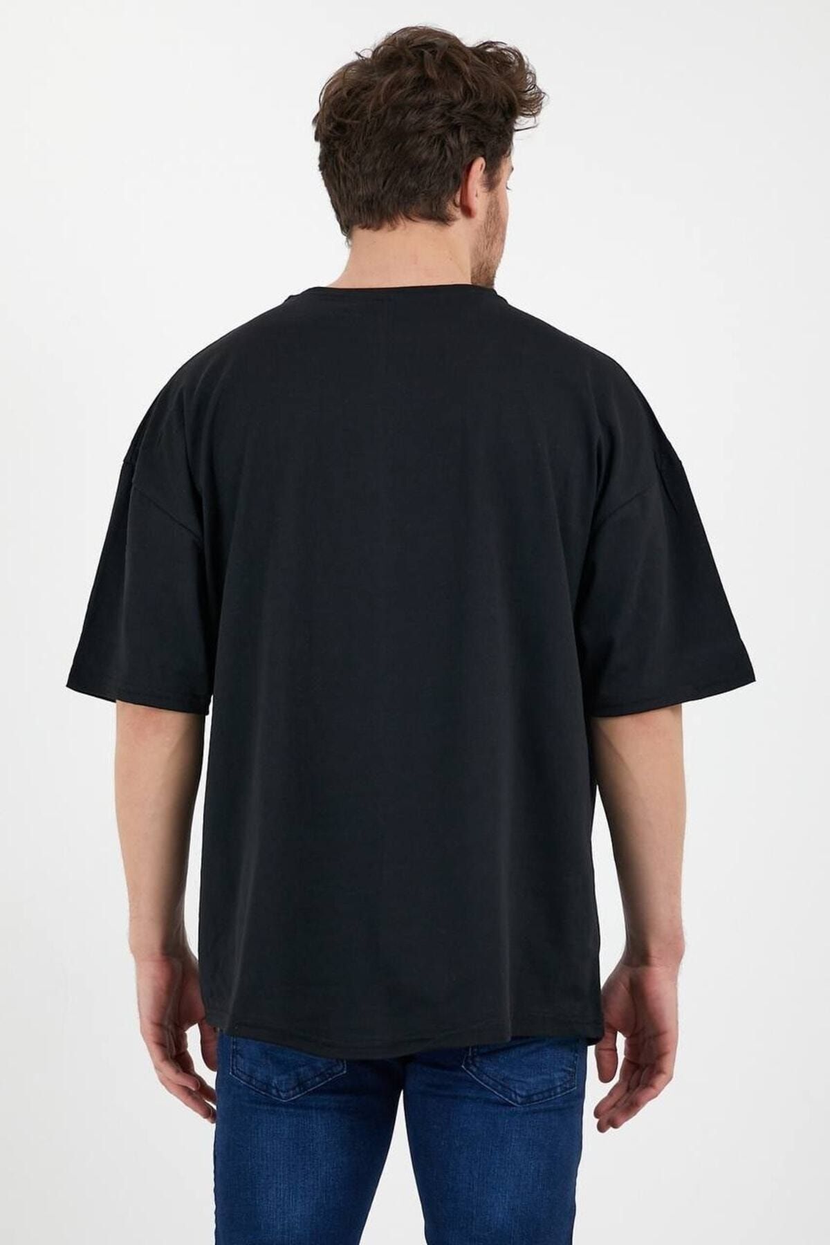 Unisex Pamuk Bisiklet Yaka Siyah Oversize T-shirt Unisex Pamuk Bisiklet Yaka Siyah Oversize T-shirt
