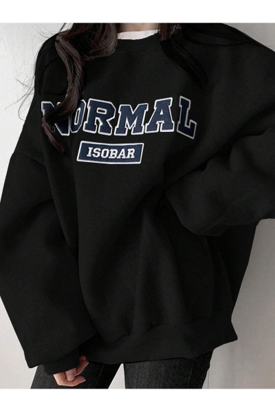 Normal Isobar Kalın Kışlık Sweatshirt - Siyah Baskılı Oversize Şardonlu Bisiklet Yaka Normal Isobar Kalın Kışlık Sweatshirt - Siyah Baskılı Oversize Şardonlu Bisiklet Yaka
