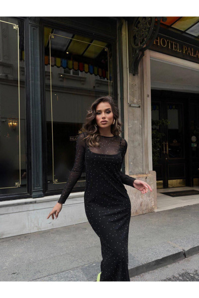 Komple Taşlı Tül Elbise