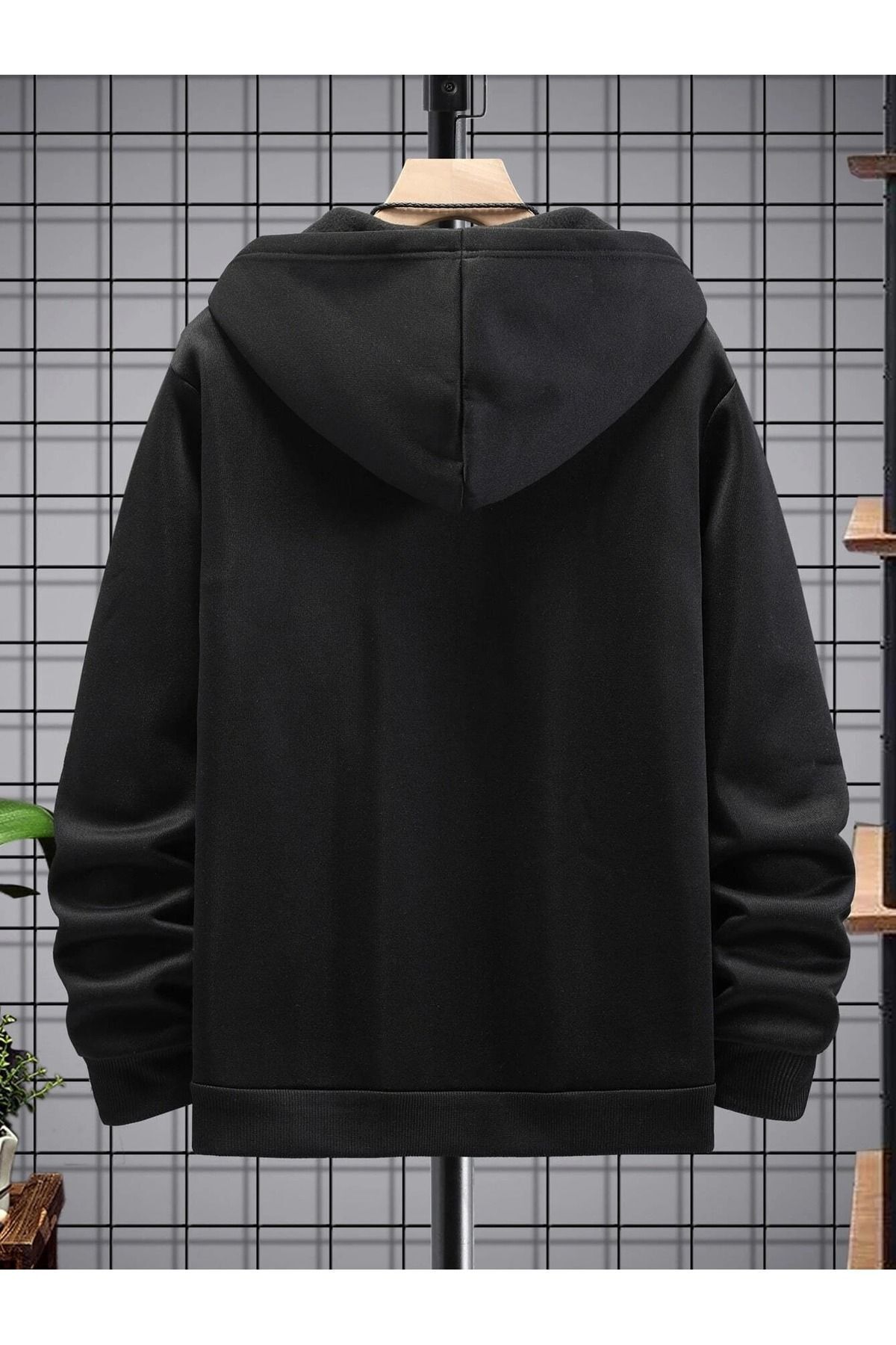 Sekura Hırka - Siyah Baskılı Kışlık Oversize Kapüşonlu Fermuarlı Cep Detaylı Hırka Sekura Hırka - Siyah Baskılı Kışlık Oversize Kapüşonlu Fermuarlı Cep Detaylı Hırka