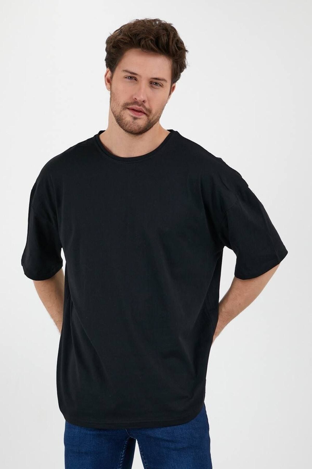 Unisex Pamuk Bisiklet Yaka Siyah Oversize T-shirt Unisex Pamuk Bisiklet Yaka Siyah Oversize T-shirt