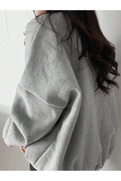 Normal Isobar Kalın Kışlık Sweatshirt - Gri Baskılı Oversize Şardonlu Bisiklet Yaka Normal Isobar Kalın Kışlık Sweatshirt - Gri Baskılı Oversize Şardonlu Bisiklet Yaka