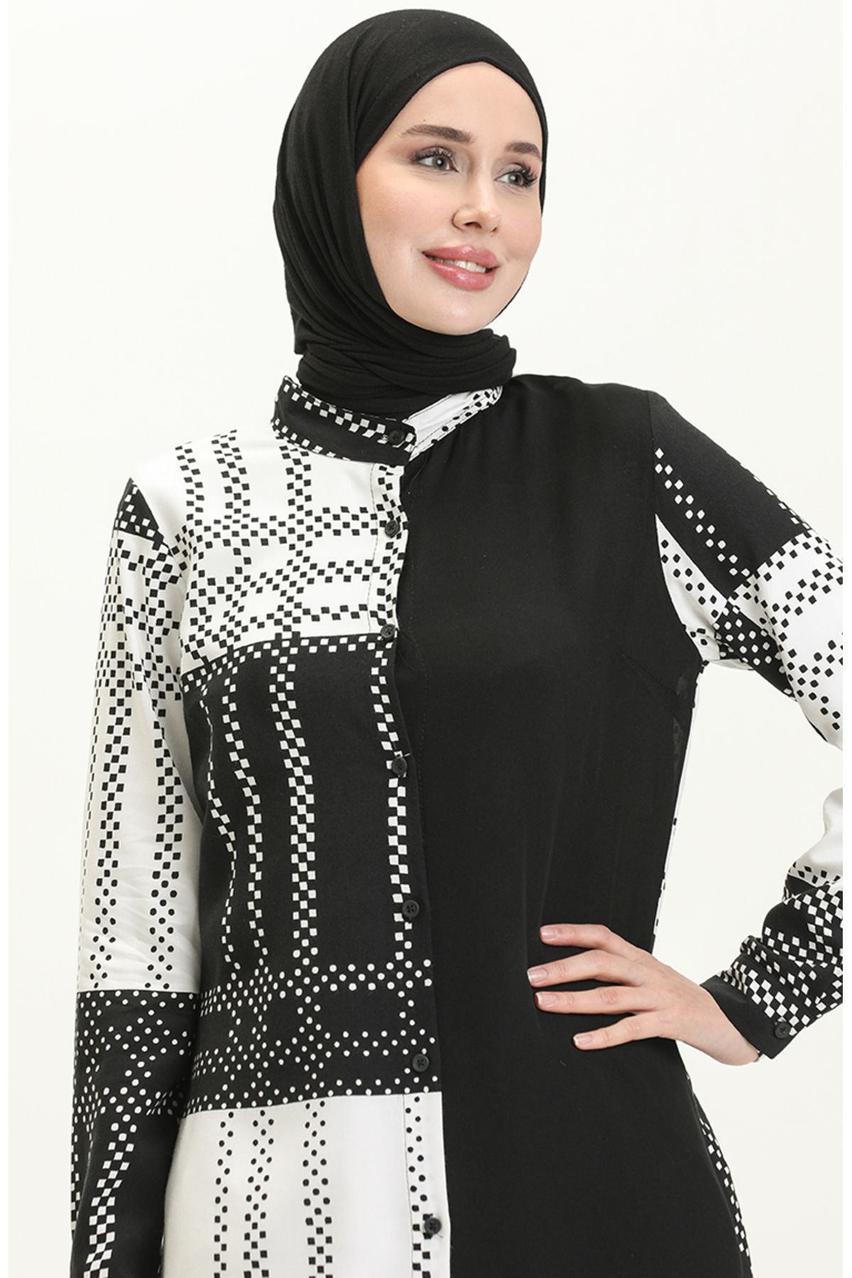 Viskon Emprime Tunik 2556-01 Siyah Beyaz Viskon Emprime Tunik 2556-01 Siyah Beyaz