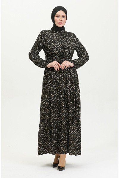 Viskon Küçük Çiçekli Elbise 0391-05 Siyah Viskon Küçük Çiçekli Elbise 0391-05 Siyah