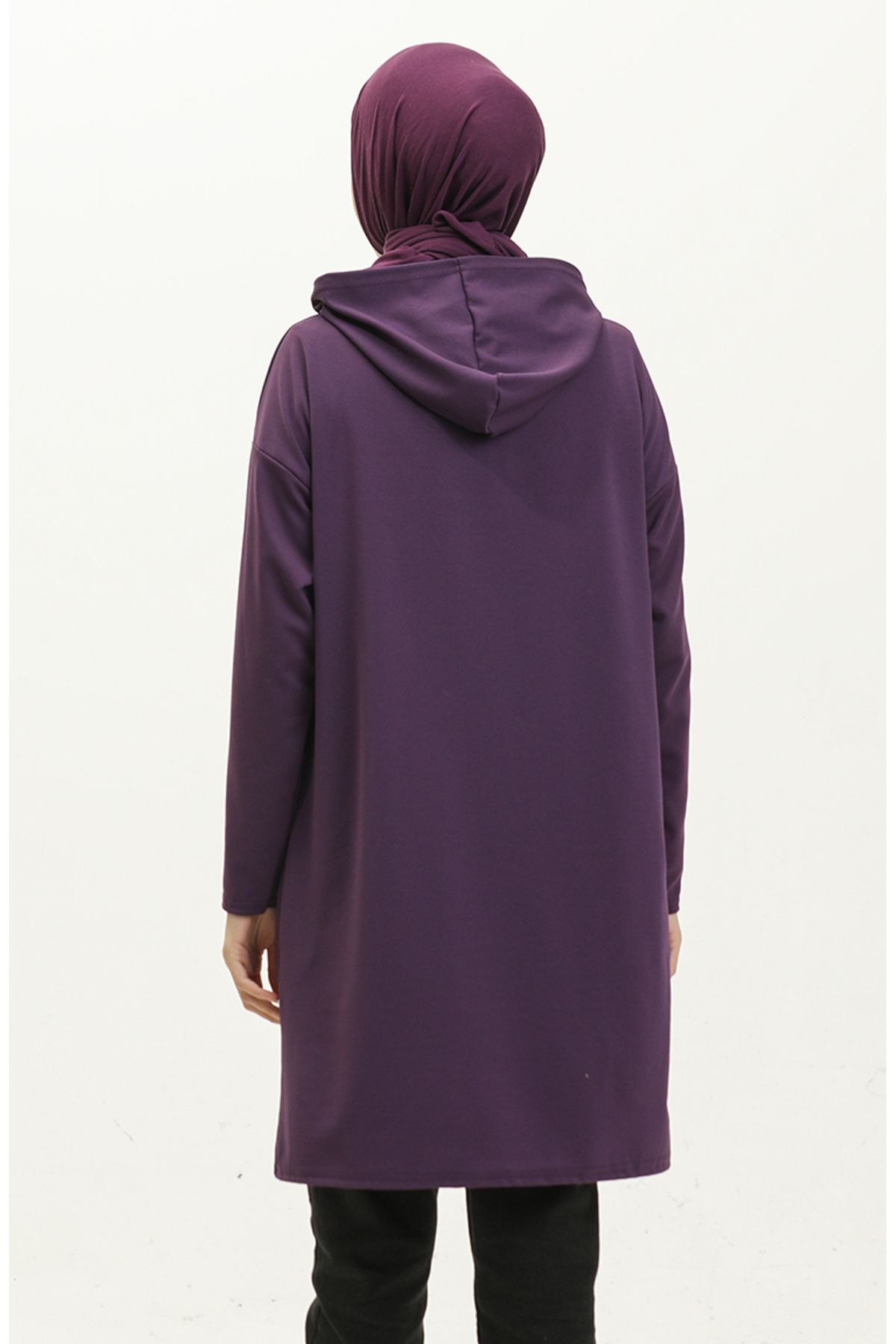 Kapüşonlu Mevsimlik Sade Tunik 8665-02 Mürdüm Kapüşonlu Mevsimlik Sade Tunik 8665-02 Mürdüm