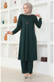 Kolyeli Tunik Pantolon İkili Takım 0580-08 Zümrüt Yeşili Kolyeli Tunik Pantolon İkili Takım 0580-08 Zümrüt Yeşili
