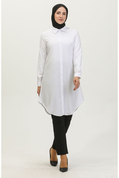 Viskon Düğmeli Tunik 6110-04 Beyaz Viskon Düğmeli Tunik 6110-04 Beyaz