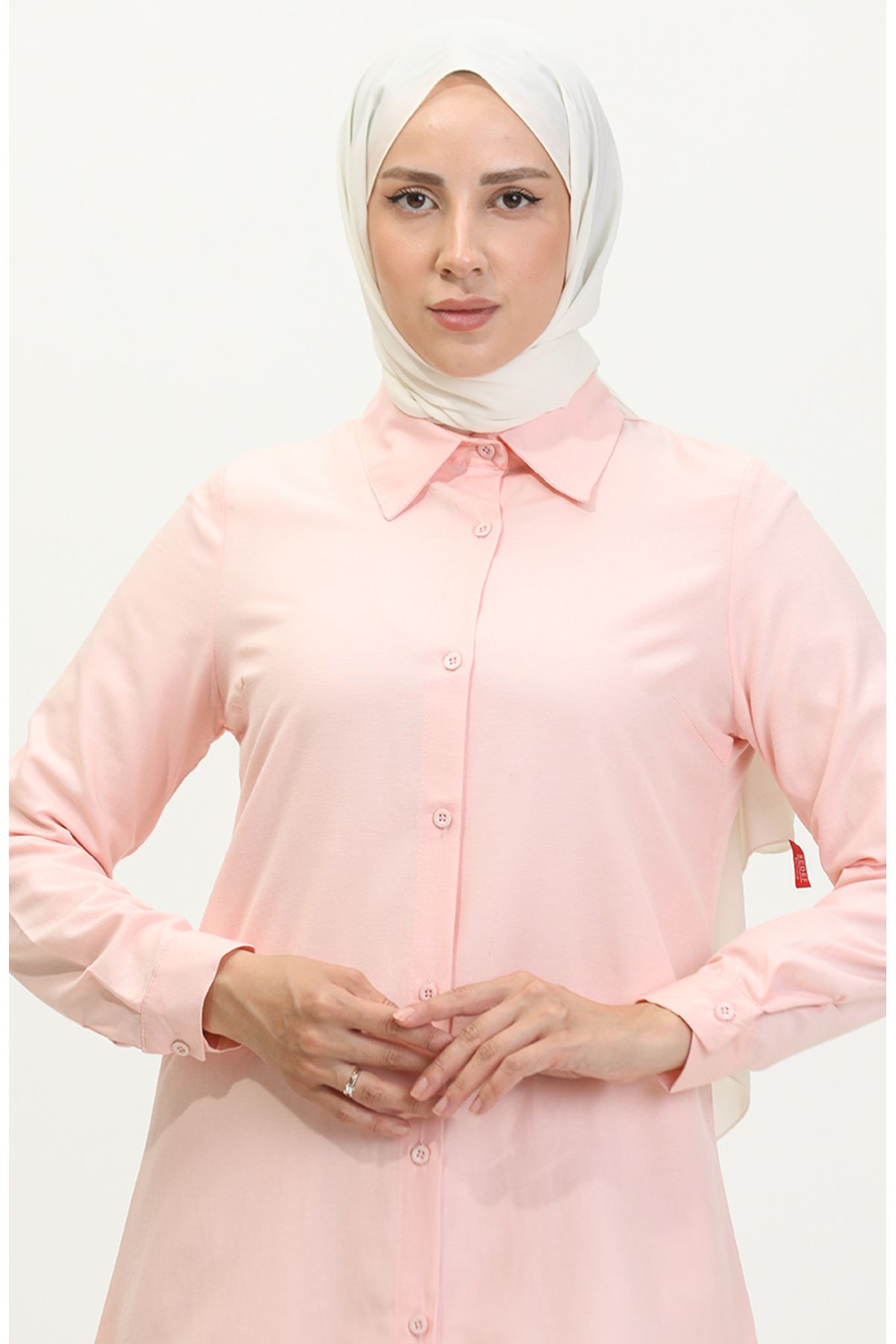 Viskon Düğmeli Tunik 6110-09 Pudra Viskon Düğmeli Tunik 6110-09 Pudra