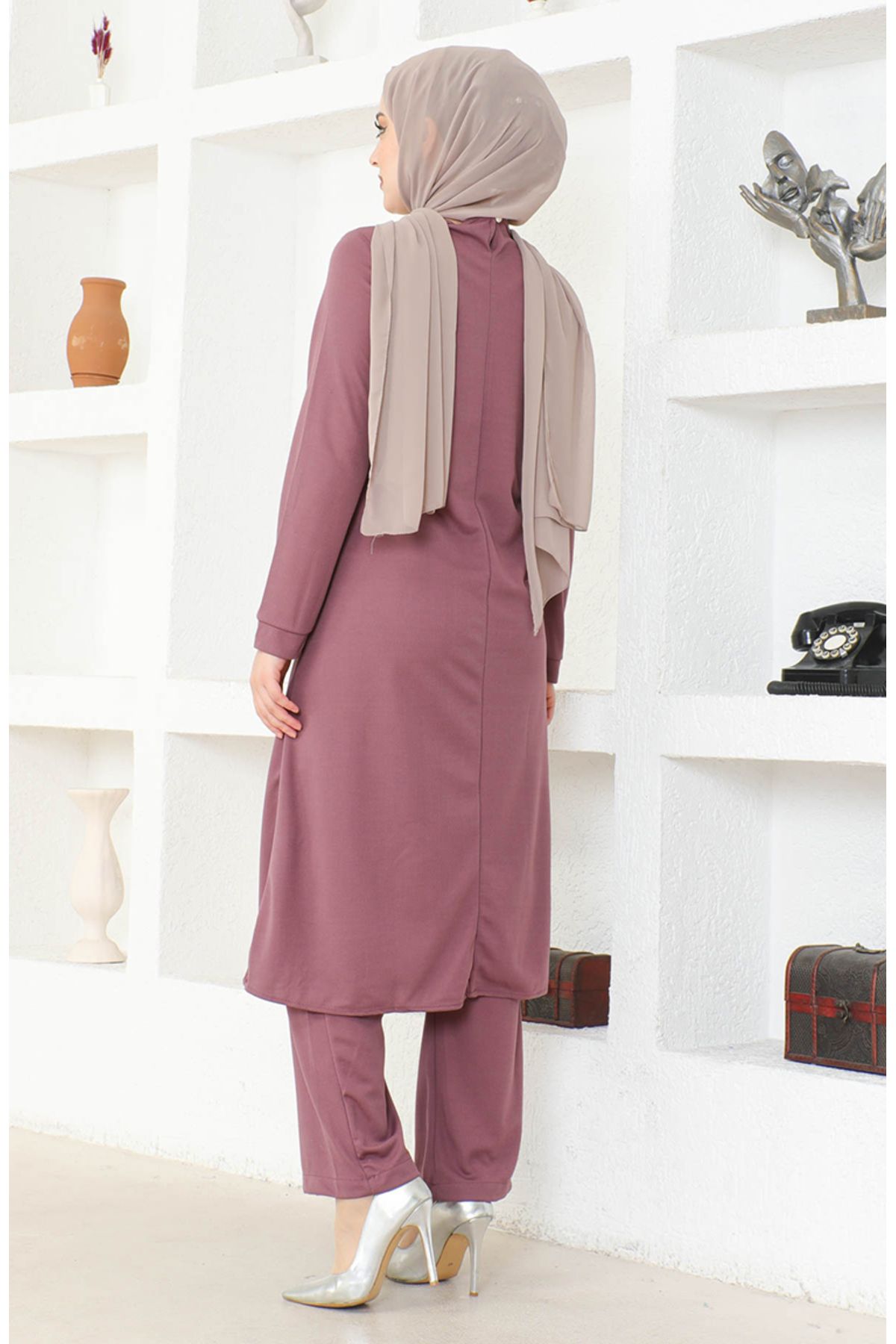 Kolyeli Tunik Pantolon İkili Takım 0580-07 Lila Kolyeli Tunik Pantolon İkili Takım 0580-07 Lila