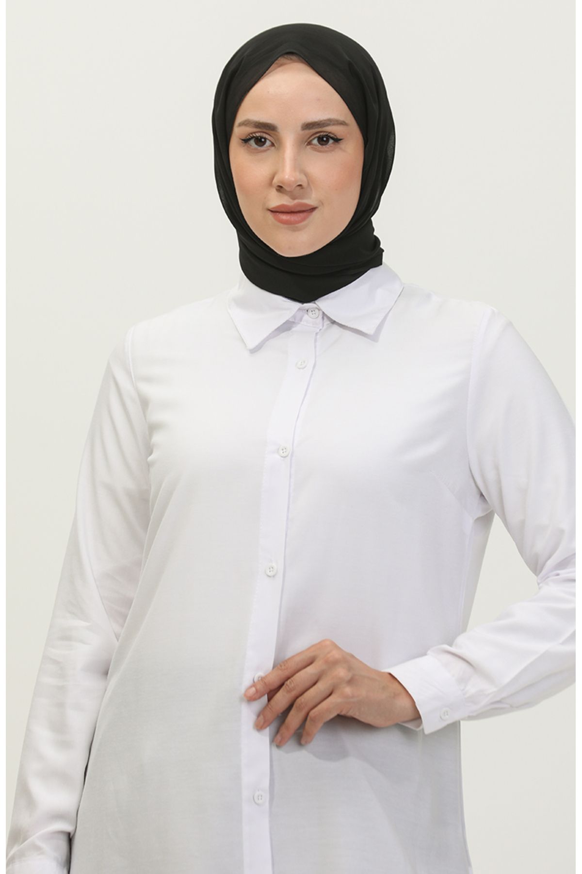 Viskon Düğmeli Tunik 6110-04 Beyaz Viskon Düğmeli Tunik 6110-04 Beyaz
