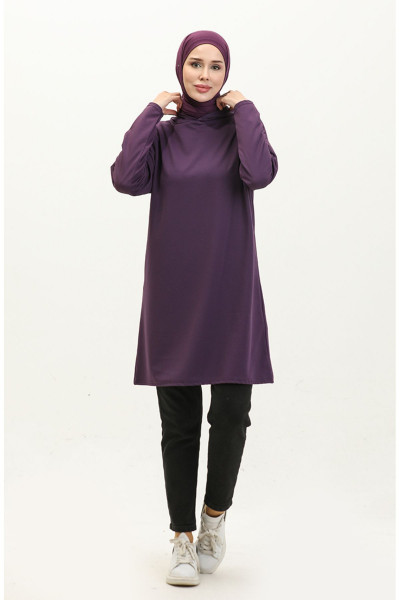 Kapüşonlu Mevsimlik Sade Tunik 8665-02 Mürdüm Kapüşonlu Mevsimlik Sade Tunik 8665-02 Mürdüm