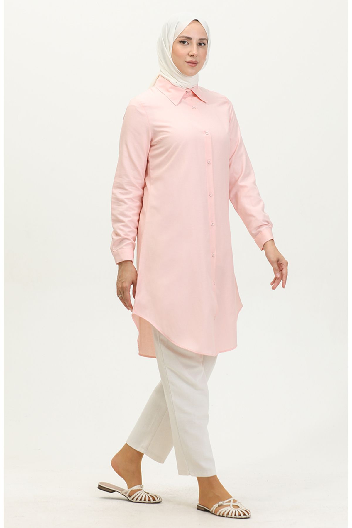 Viskon Düğmeli Tunik 6110-09 Pudra Viskon Düğmeli Tunik 6110-09 Pudra