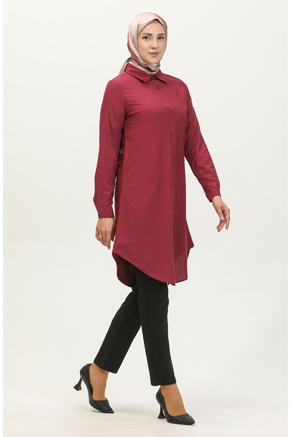 Viskon Düğmeli Tunik 6110-03 Bordo Viskon Düğmeli Tunik 6110-03 Bordo
