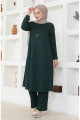 Kolyeli Tunik Pantolon İkili Takım 0580-08 Zümrüt Yeşili Kolyeli Tunik Pantolon İkili Takım 0580-08 Zümrüt Yeşili
