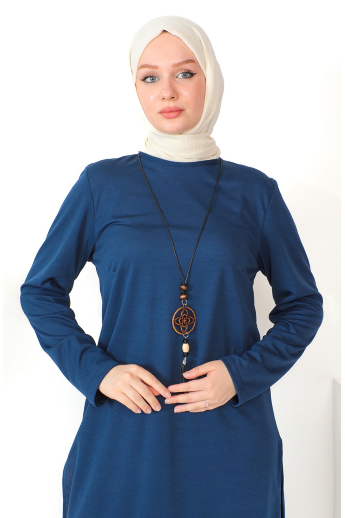 Kolyeli Tunik Pantolon İkili Takım 8585-09 İndigo Kolyeli Tunik Pantolon İkili Takım 8585-09 İndigo