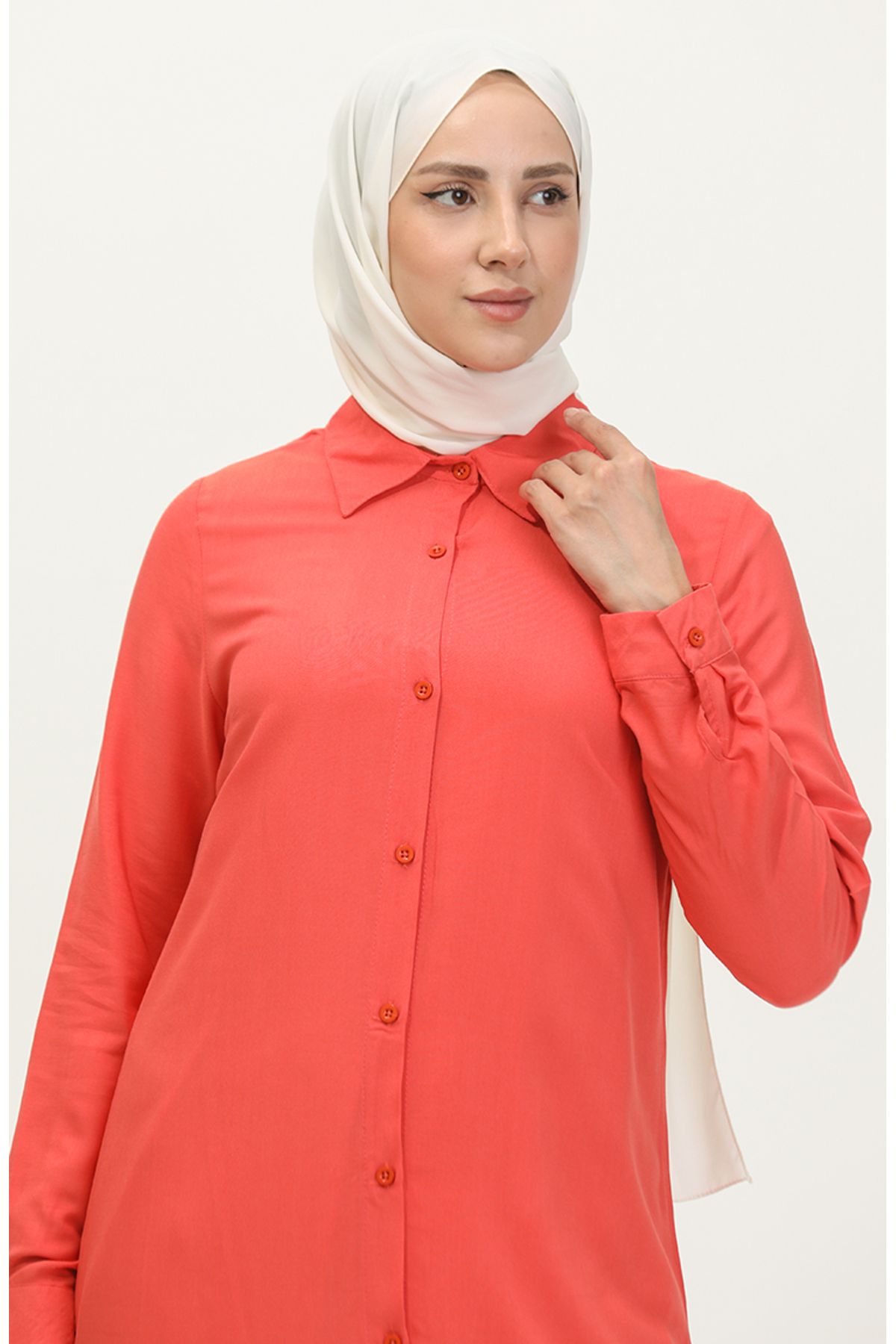 Viskon Düğmeli Tunik 6110-11 Kiremit Viskon Düğmeli Tunik 6110-11 Kiremit