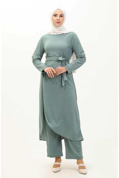 Yırtmaçlı Tunik Pantolon İkili Takım 0664-06 Mint Yeşili Yırtmaçlı Tunik Pantolon İkili Takım 0664-06 Mint Yeşili