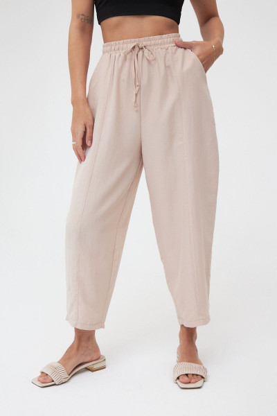 Krem Cepli Ayrobin Şalvar Pantolon