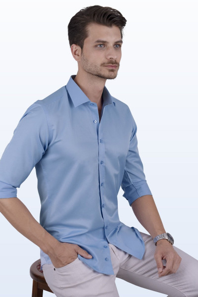Şeker Mavisi Saten Slimfit Hediye Kutulu Erkek Gömlek Şeker Mavisi Saten Slimfit Hediye Kutulu Erkek Gömlek
