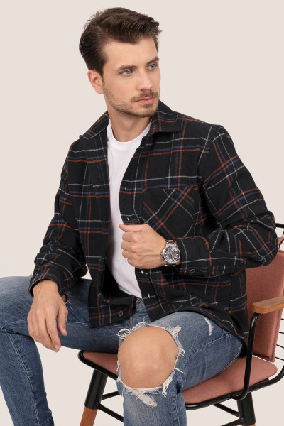 Siyah Kiremit Çizgili Oversize Kalın Oduncu Hediye Kutulu Gömlek Siyah Kiremit Çizgili Oversize Kalın Oduncu Hediye Kutulu Gömlek