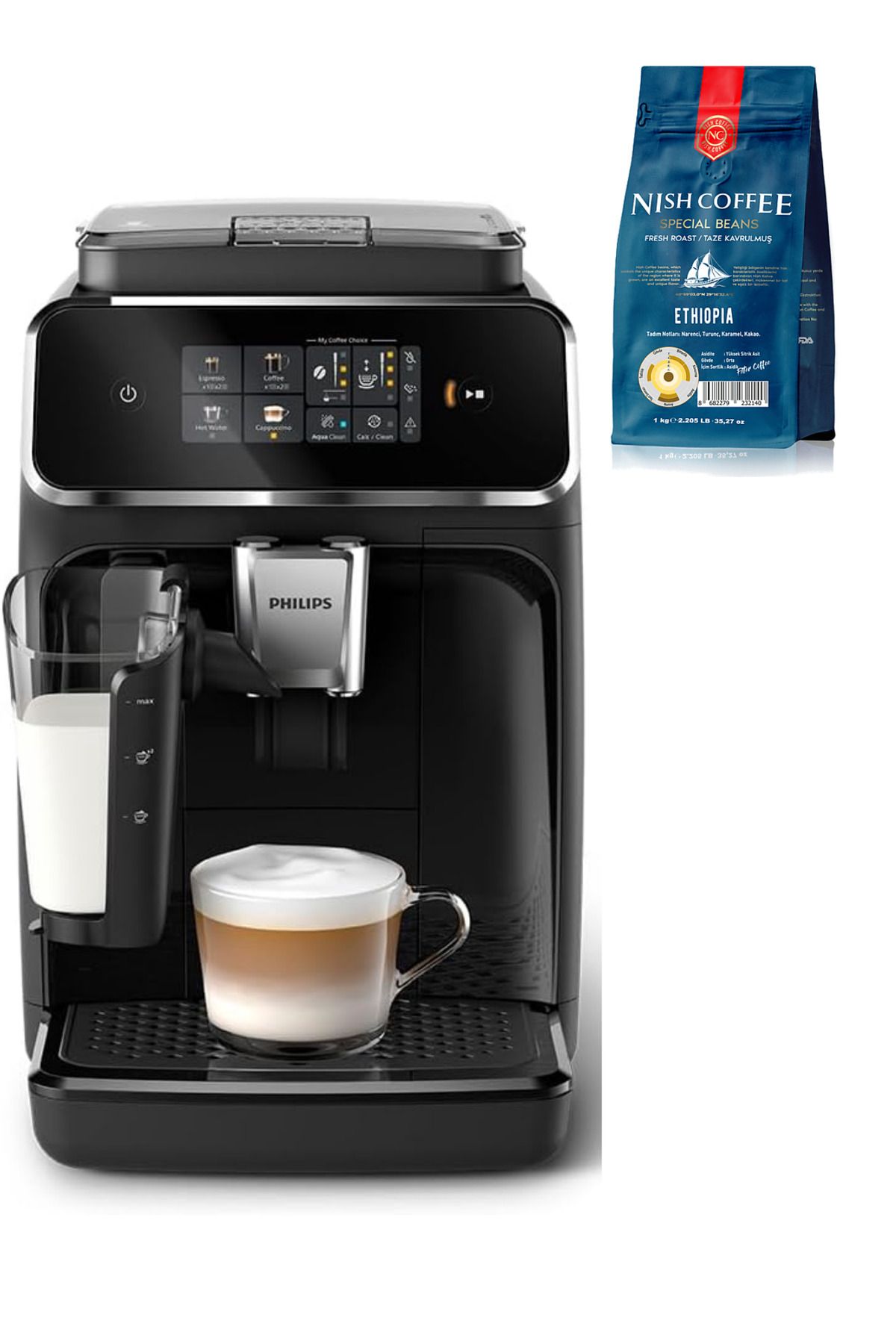 LatteGo Espresso Makinesi, Siyah Krom 1 Kg Çekirdek Kahve Hediyeli LatteGo Espresso Makinesi, Siyah Krom 1 Kg Çekirdek Kahve Hediyeli