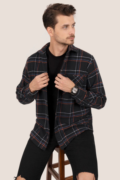 Siyah Kiremit Çizgili Oversize Kalın Oduncu Hediye Kutulu Gömlek Siyah Kiremit Çizgili Oversize Kalın Oduncu Hediye Kutulu Gömlek