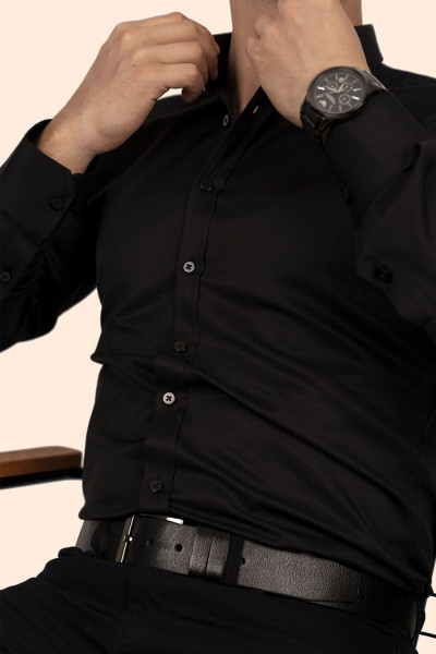 Siyah Slimfit Hediye Kutulu Erkek Gömlek